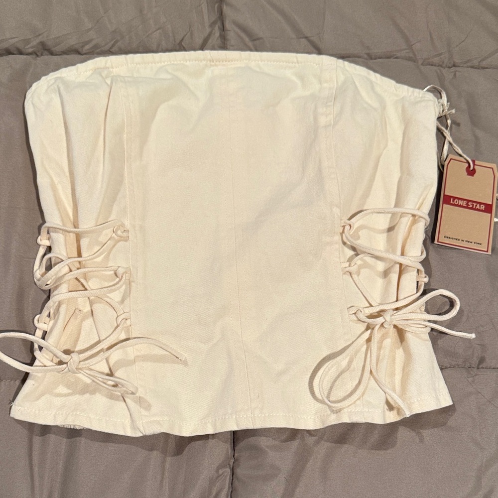 Cream Lace-Up Tube Top